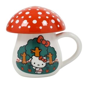 ☕️NEW! Hello Kitty Mushroom Mug with Red Lid by Bioworld, 16oz.